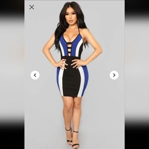 Fashion Nova Black, Blue, and White Mini Dress